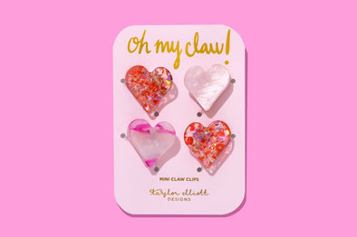 Mini Claw Clips - Pink + Red Hearts (CC-10)