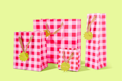 Red + Pink Gingham Gift Bags (4 Sizes) - Min. 4