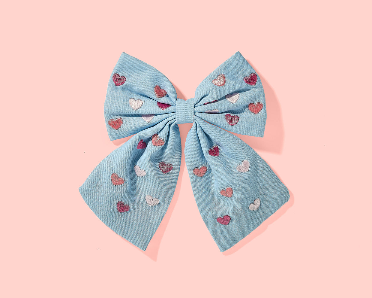 For Fun - Chambray Hearts Hair Bow - Min. 2 (FF-H01)