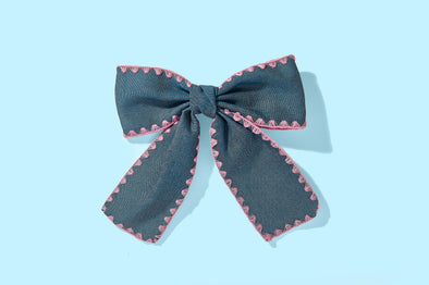 For Fun - Dark Chambray Hair Bow - Min. 2 (FF-H02)