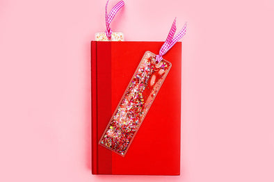 Red + Pink Confetti Bookmark (V-10)